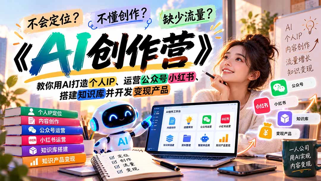 AI创作实战营:个人IP定位·公众号小红书运营·知识库搭建与产品化-第二曲线