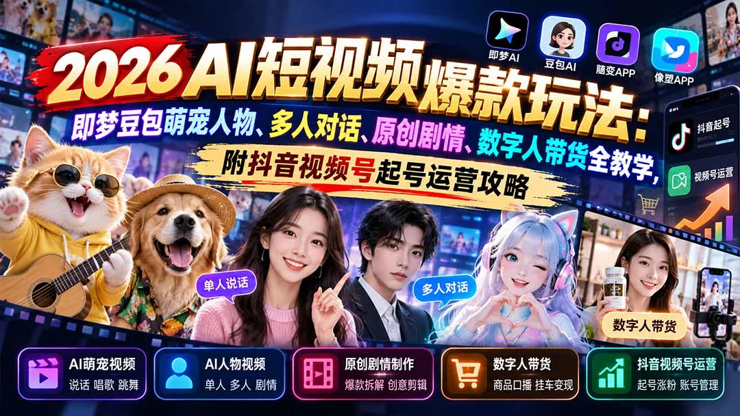 AI短视频全场景创作课:即梦·豆包·萌宠剧情·数字人·多角色对话与账号运营-第二曲线